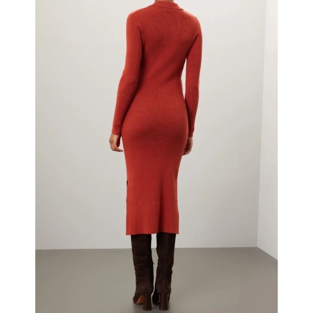 Marine Layer Lexi Ribbed Knit Long Sleeve Polo Midi Dress Women's XL Burnt Henna - Picture 3 of 16